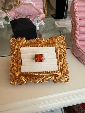 Square Orange Gem Ring on Silver Setting